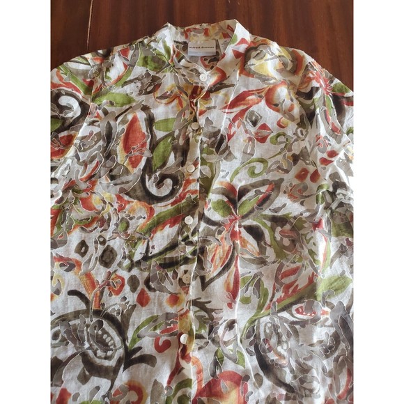 Alfred Dunner Plus Earth Toned Floral Semi Sheer 3/4 Sleeve Button Down Top 14 P - Picture 3 of 8